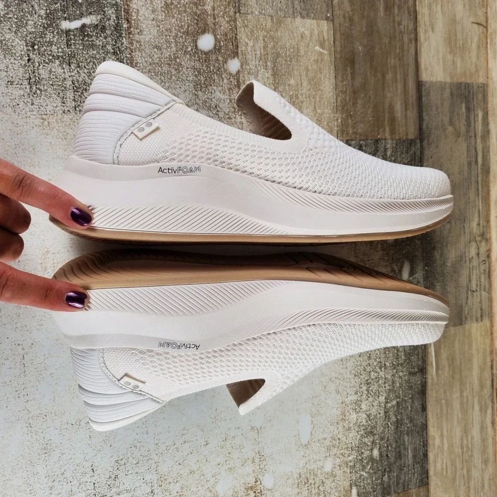 Ryka Fling Womens Sz 11 W Athletic Running White Stretch-Knit Slip On Sneakers